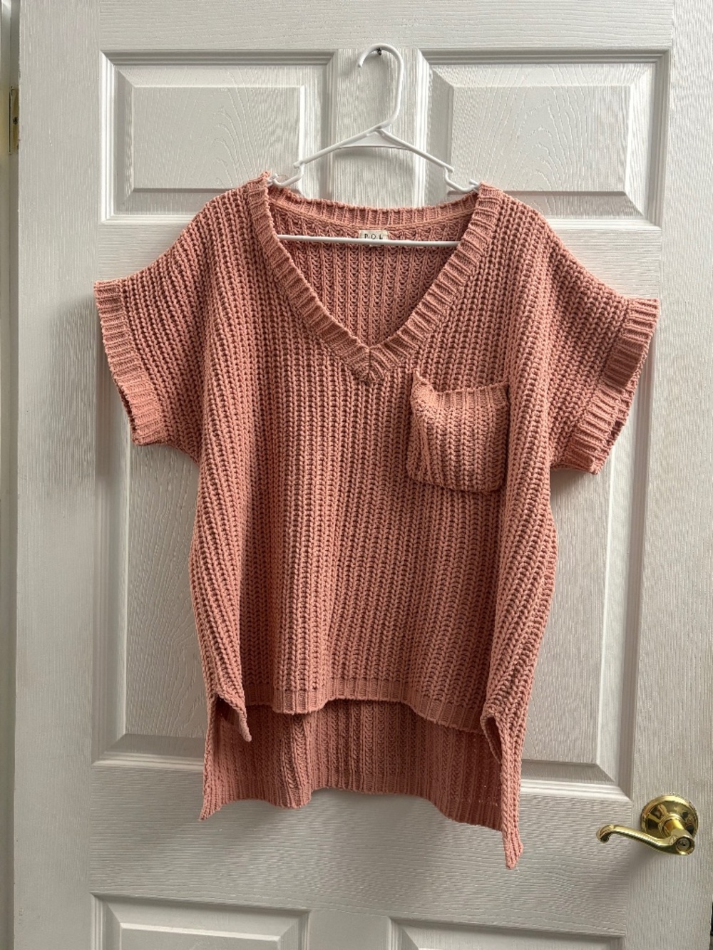 Women's POL Knit Short Sleeve V-Neck Oversized Sweater